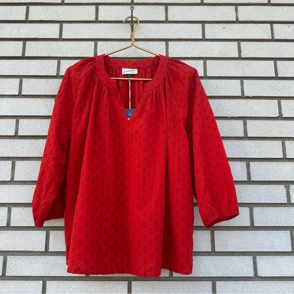 NWT Universal Thread Cherry Red Swiss Dot Split Neck Peasant Top - Picture 5 of 9